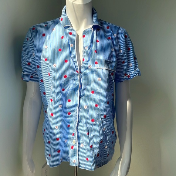 J. Crew Factory cotton pj top preppy striped apple print size smal - Picture 3 of 7
